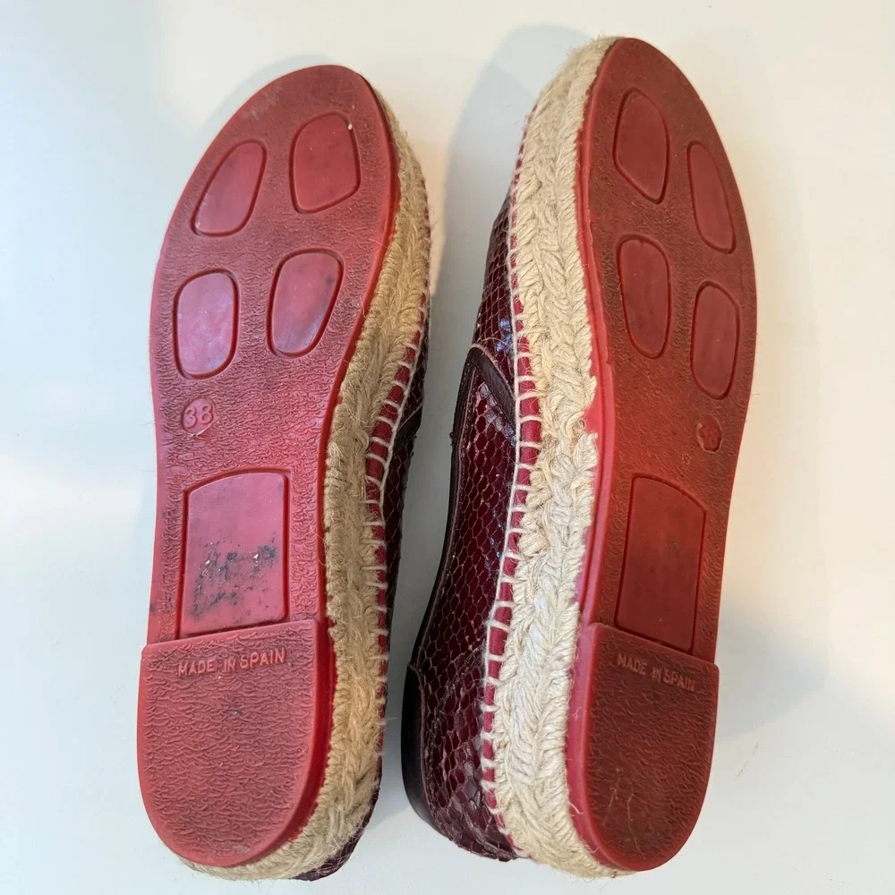 L'Espadrille Tropezienne Burgundy Snakeskin Embossed Leather Espadrille Slip On